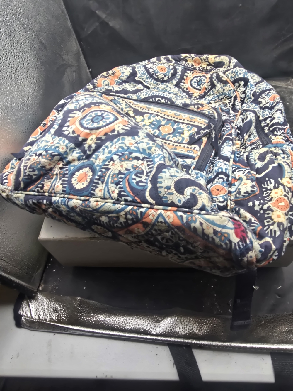 Vera Bradley Quilted Paisley Navy and Coral Backpack